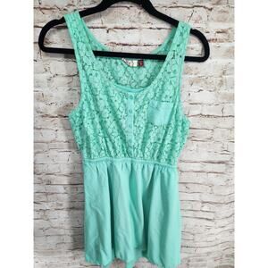 Vintage SO Dress Size Large Aqua Teal Color Sleeveless Lined Button Front